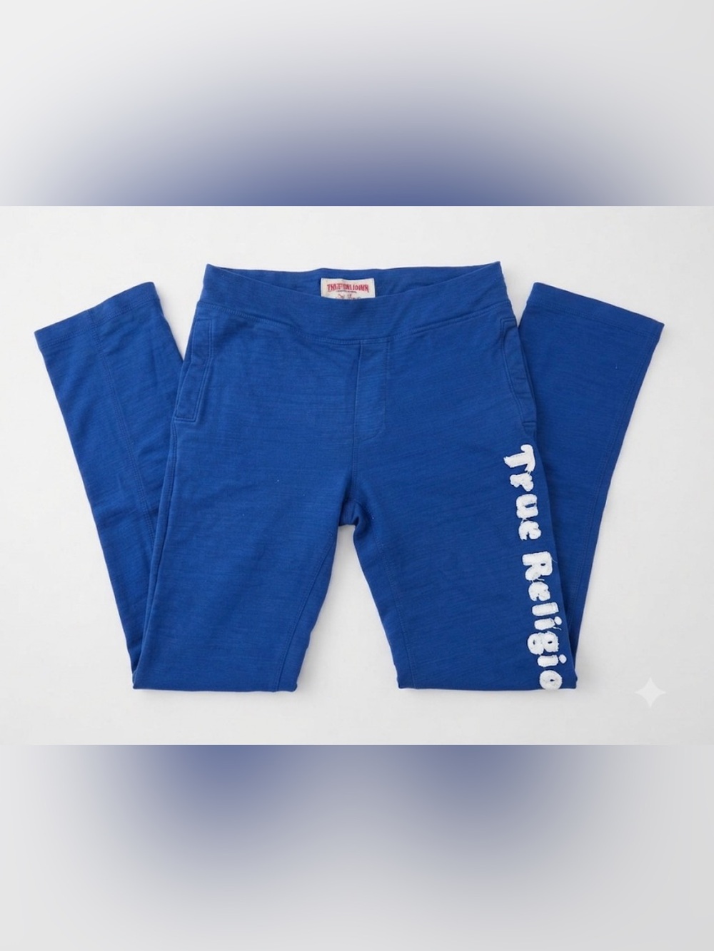 True Religion Boys Sweatpants XL Blue Logo Patch Athletic Joggers Youth
